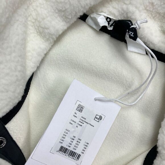 RAINS Heavy Fleece Jacket WMNS XL White Long Snap Button Up Boxy Teddy Fossil - Picture 4 of 13